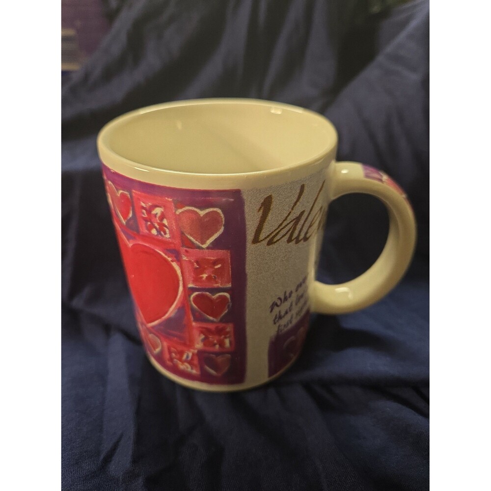 Vintage Bay Island Valentine Ceramic Coffee Mug Heart Collage Script Shabby Chic